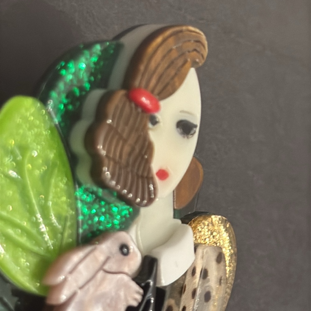 ๐๐SOLD 3D Layered Lady with Rabbit Brooch Pin - Picture 4 of 11
